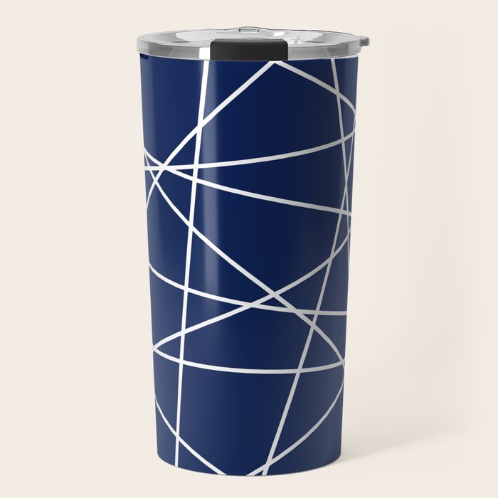 Geometric Lines (white/navy blue) Travel Mug Gallery Image 1