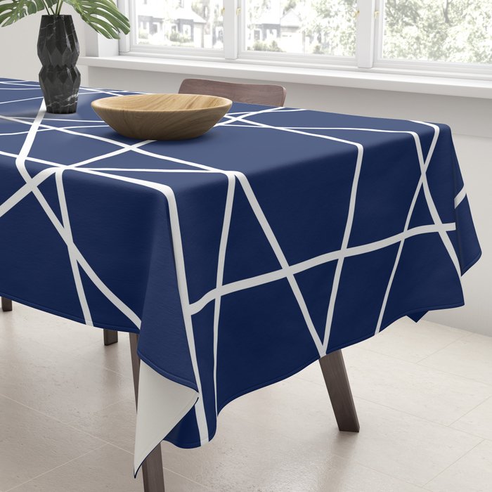 Geometric Lines (white/navy blue) Tablecloth Gallery Image 3