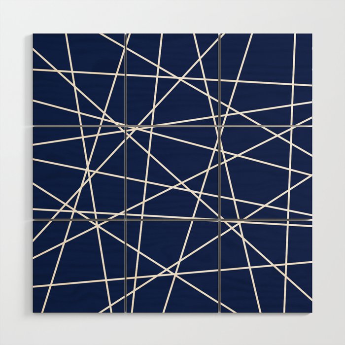 Geometric Lines (white/navy blue) Wood Wall Art Gallery Image 1