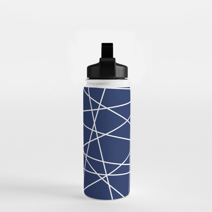Geometric Lines (white/navy blue) Water Bottle Gallery Image 2