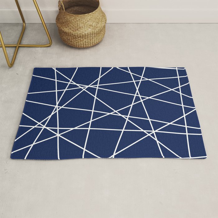 Geometric Lines (white/navy blue) Rug Gallery Image 1