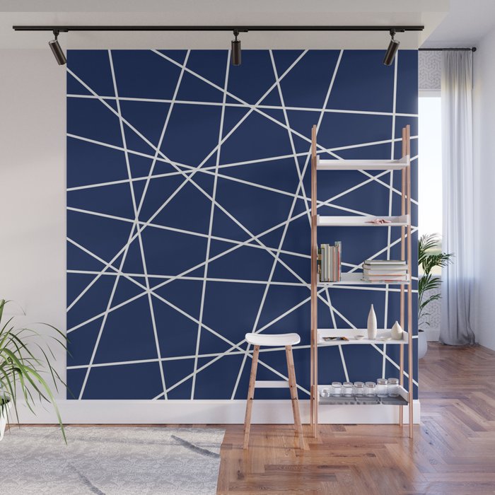 Geometric Lines (white/navy blue) Wall Mural Gallery Image 1