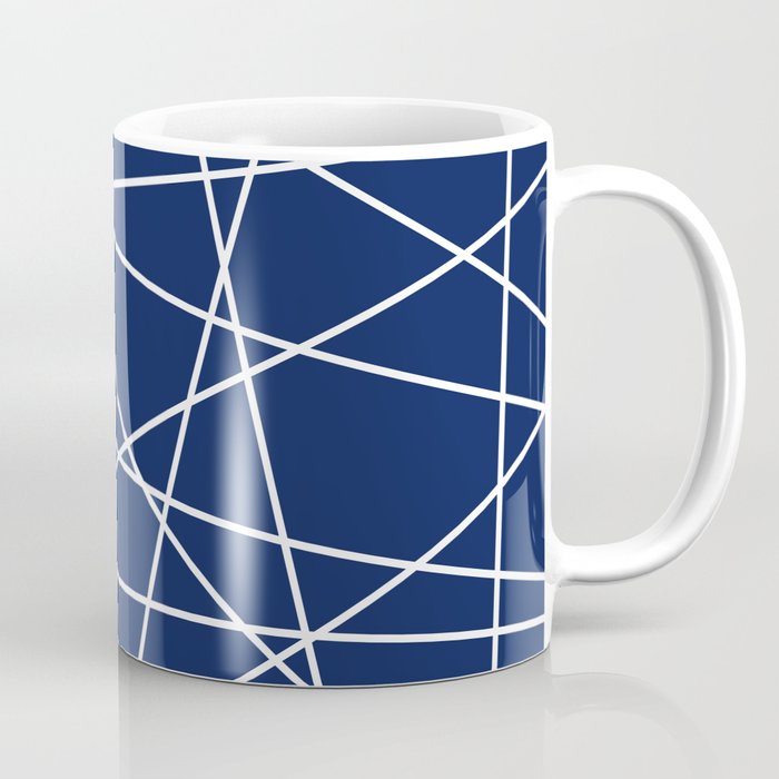 Geometric Lines (white/navy blue) Coffee Mug Gallery Image 1