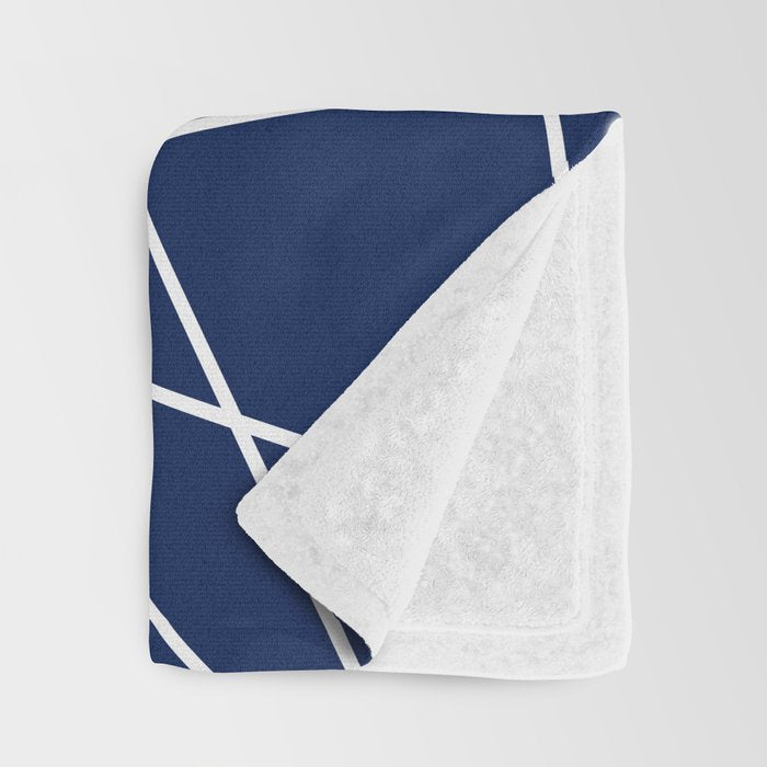 Geometric Lines (white/navy blue) Throw Blanket Gallery Image 3