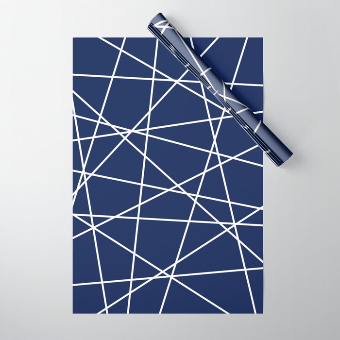 Geometric Lines (white/navy blue) Wrapping Paper Gallery Image 1