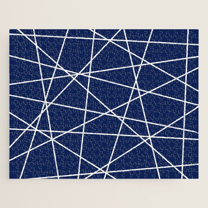 Geometric Lines (white/navy blue) Jigsaw Puzzle Gallery Image 1
