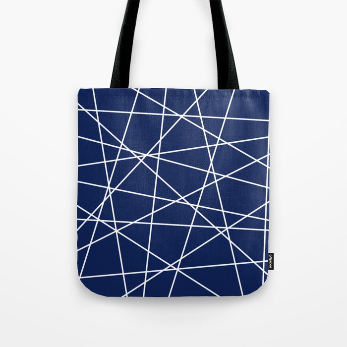 Geometric Lines (white/navy blue) Tote Bag Gallery Image 1