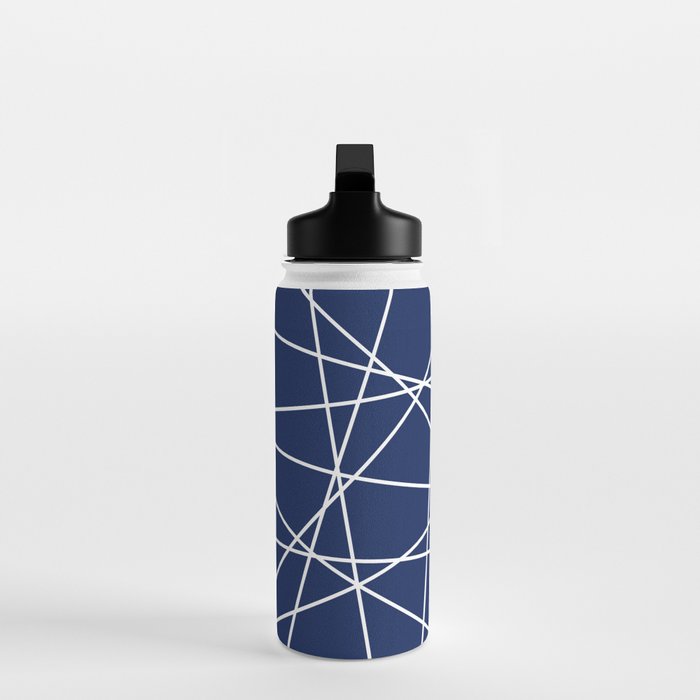 Geometric Lines (white/navy blue) Water Bottle Gallery Image 3