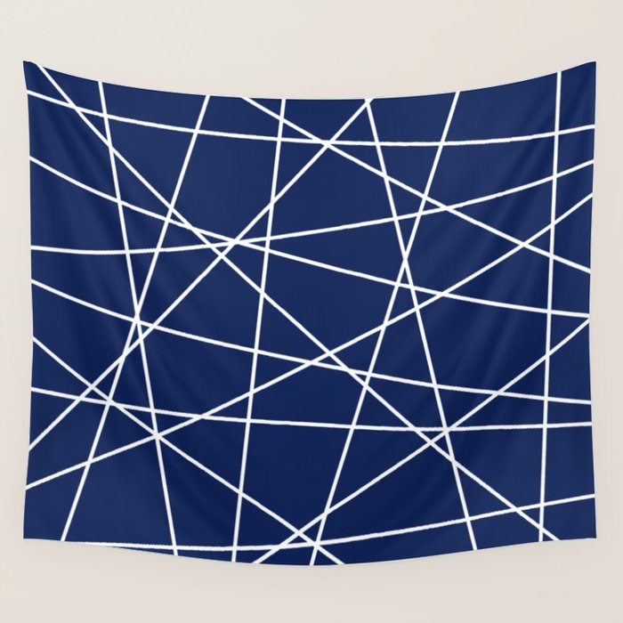 Geometric Lines (white/navy blue) Wall Tapestry Gallery Image 4
