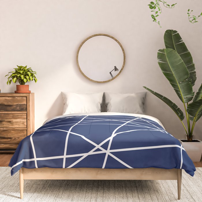 Geometric Lines (white/navy blue) Comforter Gallery Image 3