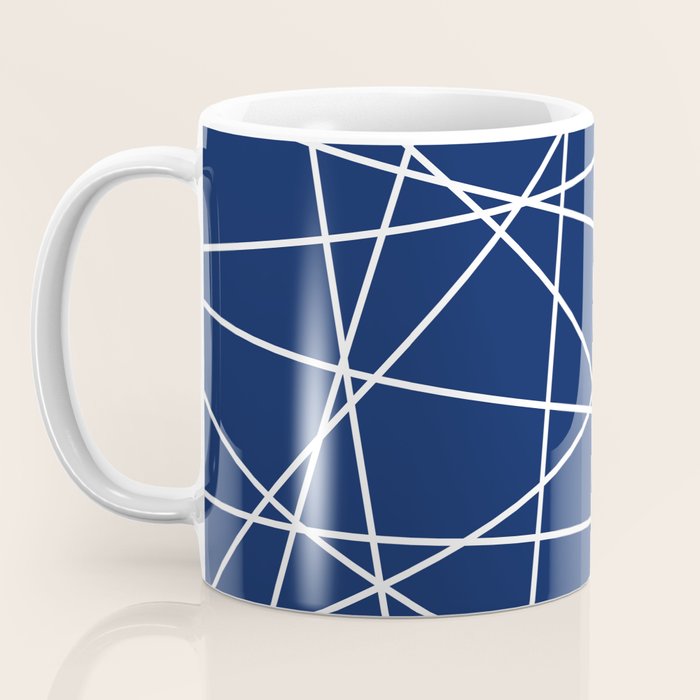 Geometric Lines (white/navy blue) Coffee Mug Gallery Image 3