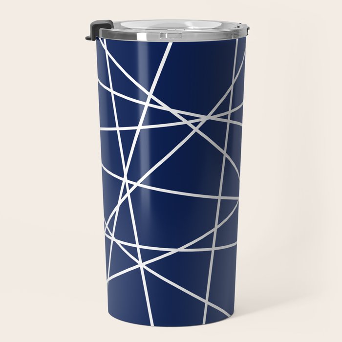 Geometric Lines (white/navy blue) Travel Mug Gallery Image 3