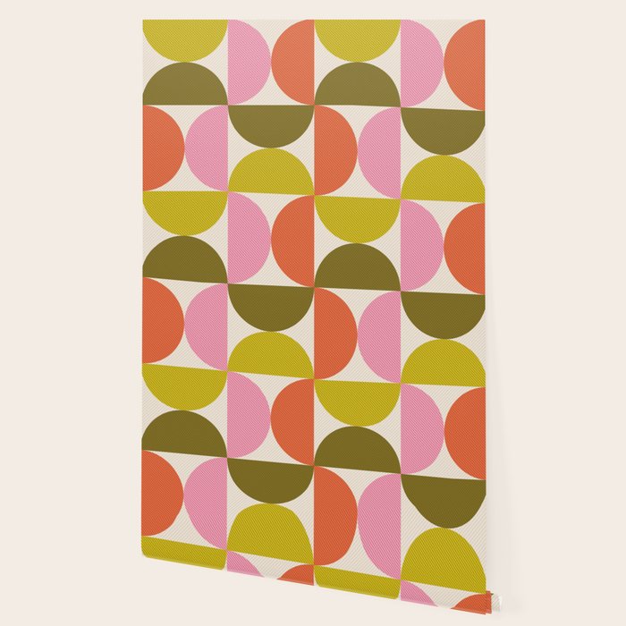 Mid Century Modern Shapes - Pink, Olive Green & Orange Wallpaper Gallery Image 2