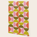Mid Century Modern Shapes - Pink, Olive Green & Orange Wallpaper Gallery Image 2