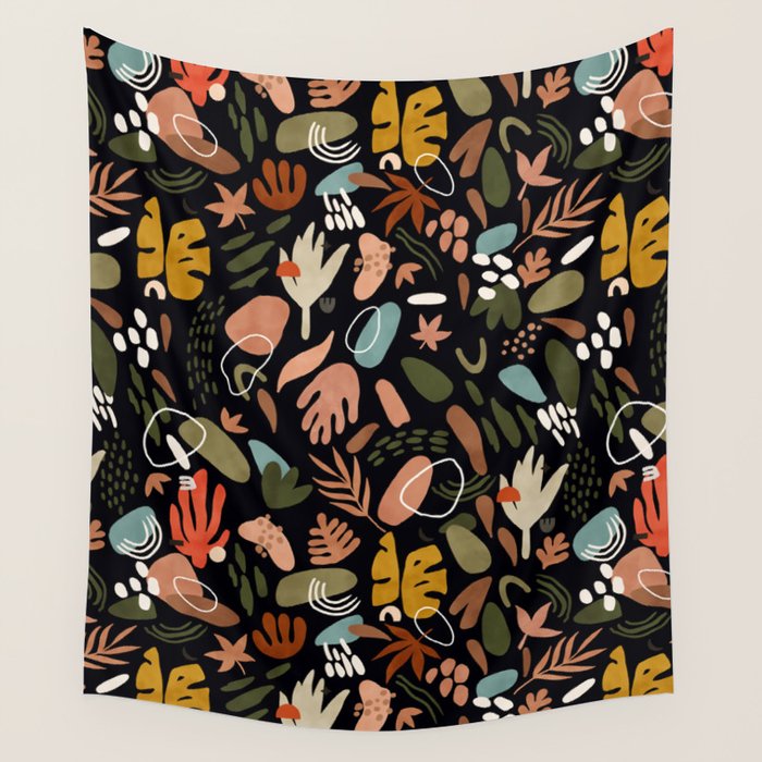 Abstract shapes of dark modern nature Wall Tapestry Gallery Image 1