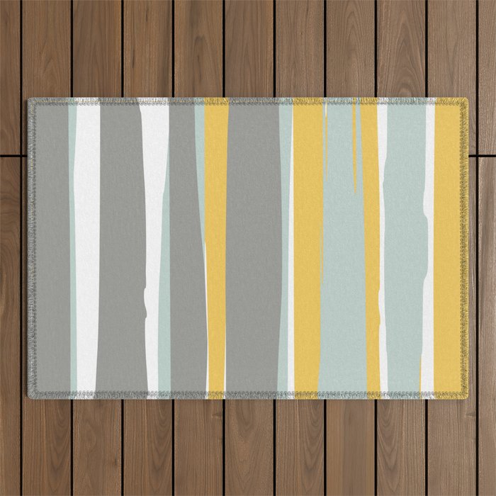 Stripe Abstract, Sun and Beach, Yellow, Pale, Aqua Blue and Gray Outdoor Rug Gallery Image 1