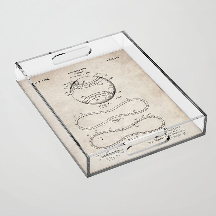 Baseball Patent - Softball Art - Antique Acrylic Tray Gallery Image 1