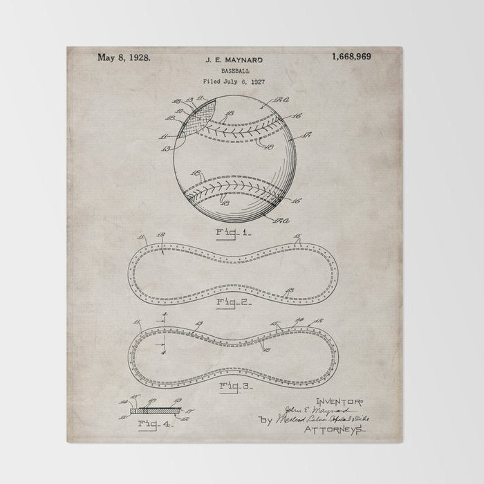 Baseball Patent - Softball Art - Antique Throw Blanket Gallery Image 2