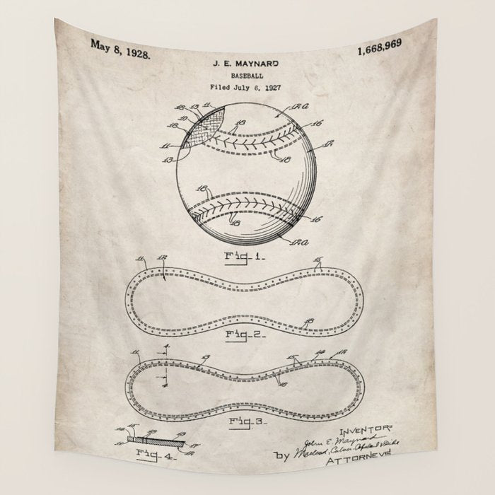 Baseball Patent - Softball Art - Antique Wall Tapestry Gallery Image 4