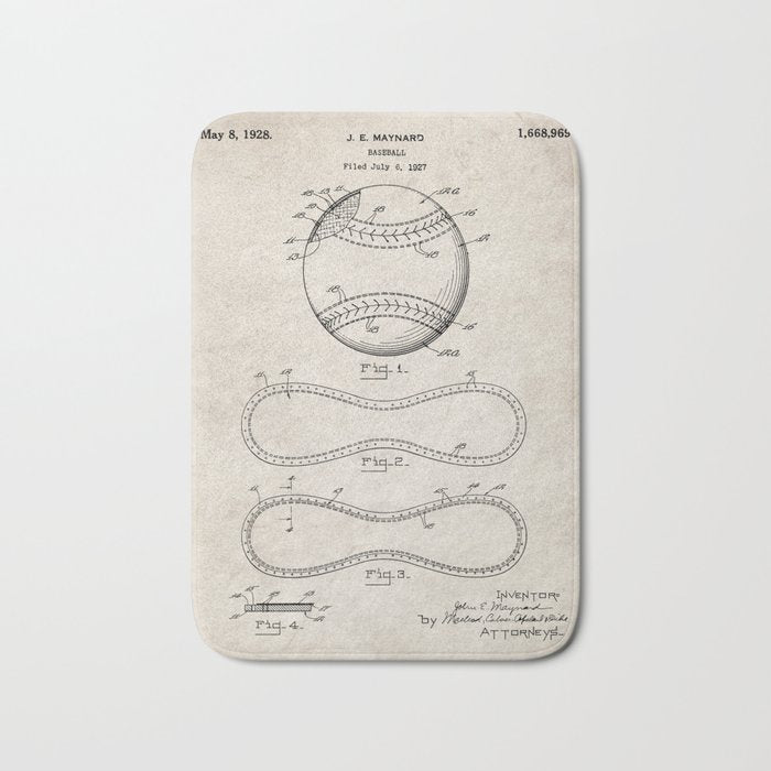 Baseball Patent - Softball Art - Antique Bath Mat Gallery Image 1