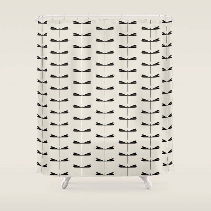 Dragonfly Pattern VIII Neutral Off White Shower Curtain Gallery Image 1