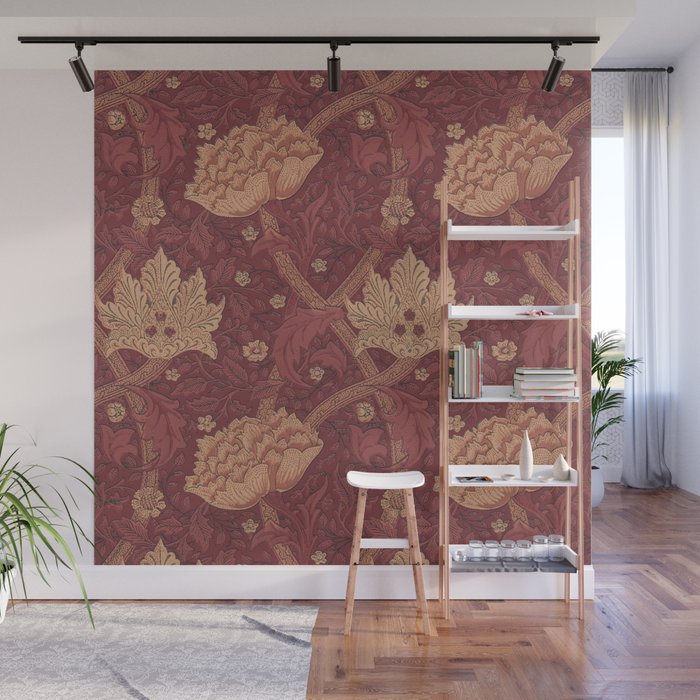 William Morris Windrush Dark Red Brick Vintage Pattern Wall Mural Gallery Image 1