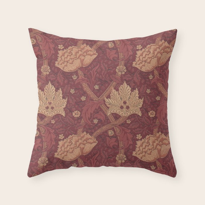 William Morris Windrush Dark Red Brick Vintage Pattern Throw Pillow Gallery Image 6