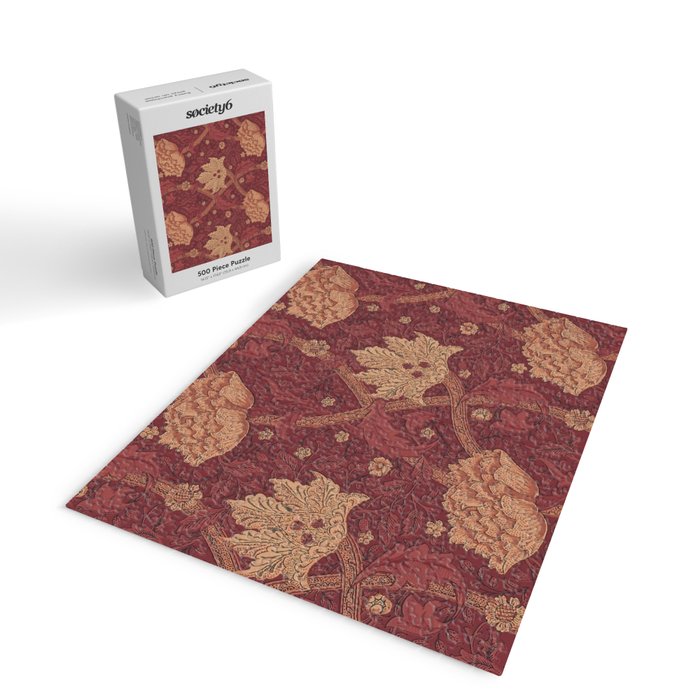 William Morris Windrush Dark Red Brick Vintage Pattern Jigsaw Puzzle Gallery Image 2