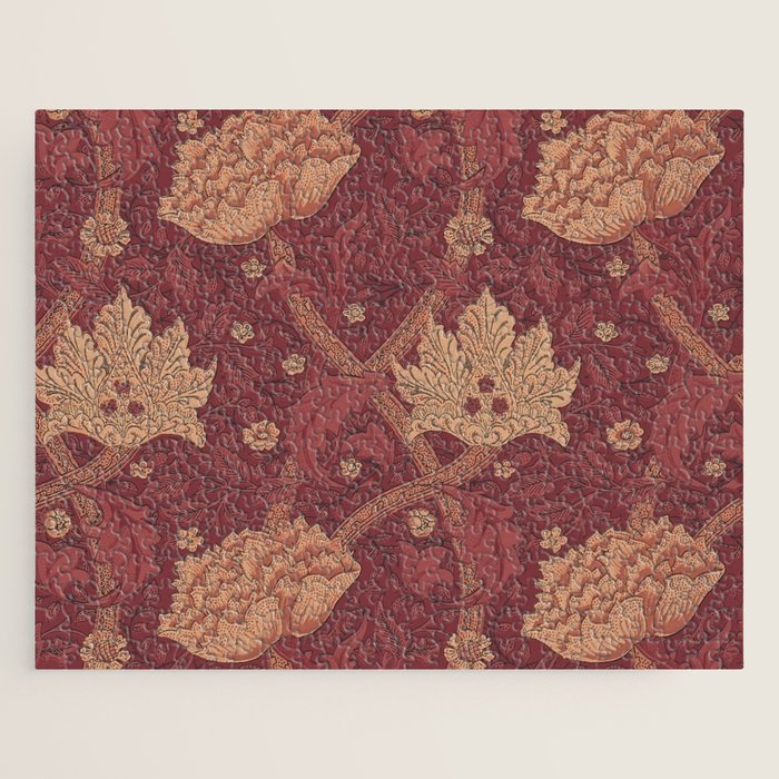 William Morris Windrush Dark Red Brick Vintage Pattern Jigsaw Puzzle Gallery Image 1