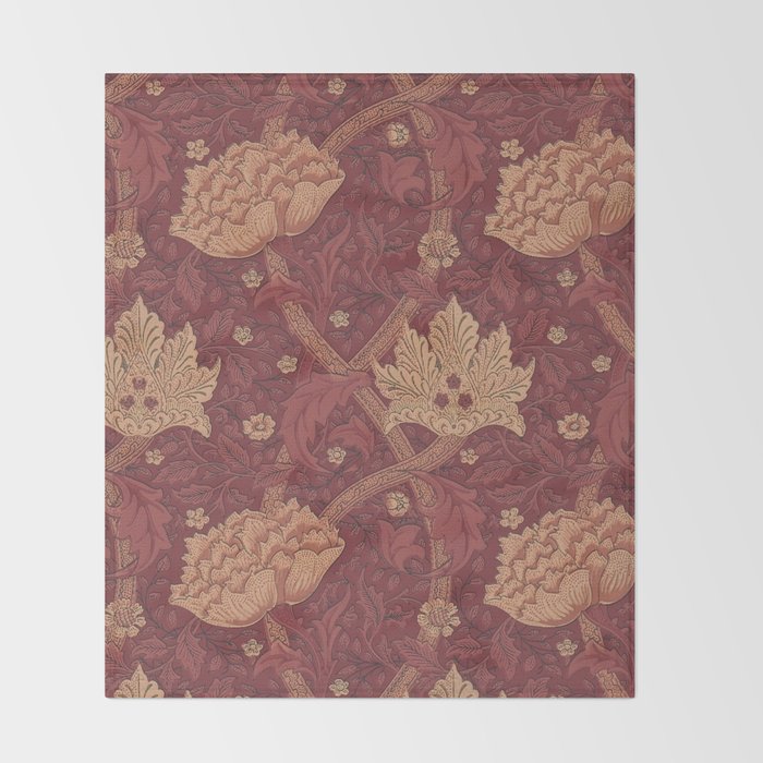 William Morris Windrush Dark Red Brick Vintage Pattern Throw Blanket Gallery Image 2