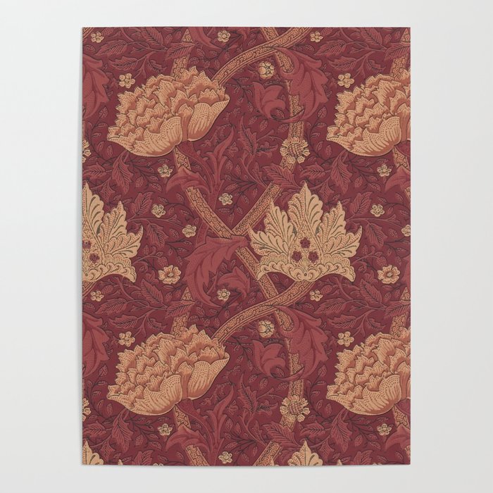 William Morris Windrush Dark Red Brick Vintage Pattern Poster Gallery Image 1