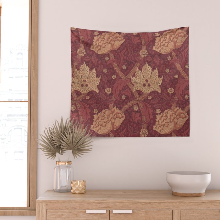 William Morris Windrush Dark Red Brick Vintage Pattern Wall Tapestry Gallery Image 2