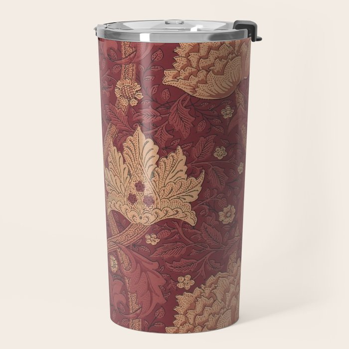 William Morris Windrush Dark Red Brick Vintage Pattern Travel Mug Gallery Image 2