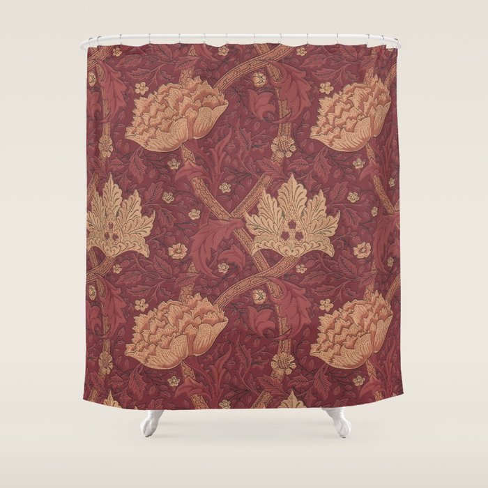 William Morris Windrush Dark Red Brick Vintage Pattern Shower Curtain Gallery Image 1