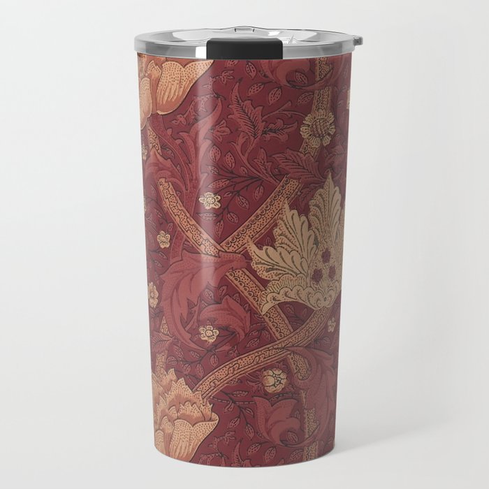 William Morris Windrush Dark Red Brick Vintage Pattern Travel Mug Gallery Image 1