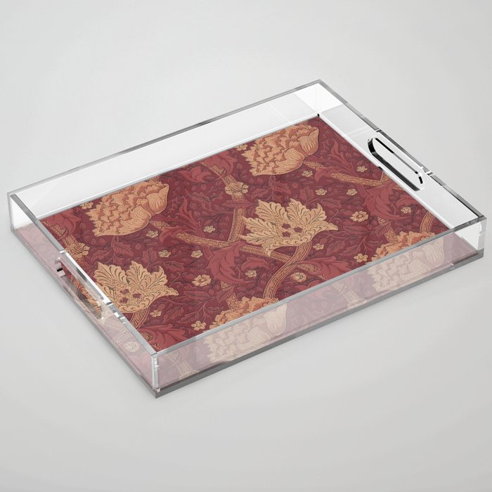 William Morris Windrush Dark Red Brick Vintage Pattern Acrylic Tray Gallery Image 1