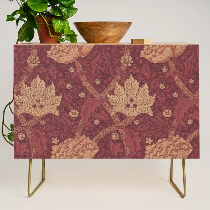 William Morris Windrush Dark Red Brick Vintage Pattern Credenza Gallery Image 1