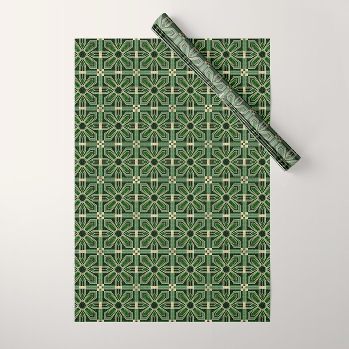Art Deco Floral Tiles in Emerald Green and Faux Gold Wrapping Paper Gallery Image 1