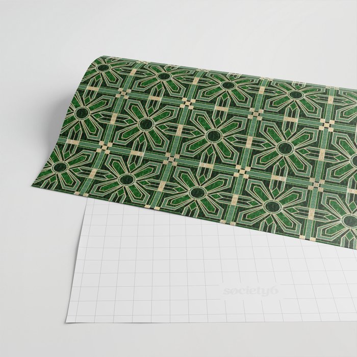 Art Deco Floral Tiles in Emerald Green and Faux Gold Wrapping Paper Gallery Image 2