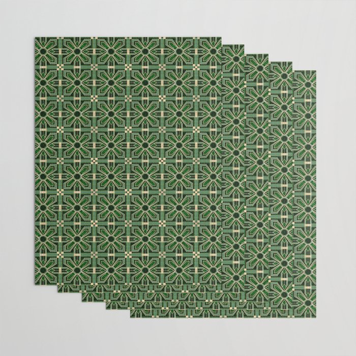 Art Deco Floral Tiles in Emerald Green and Faux Gold Wrapping Paper Gallery Image 3