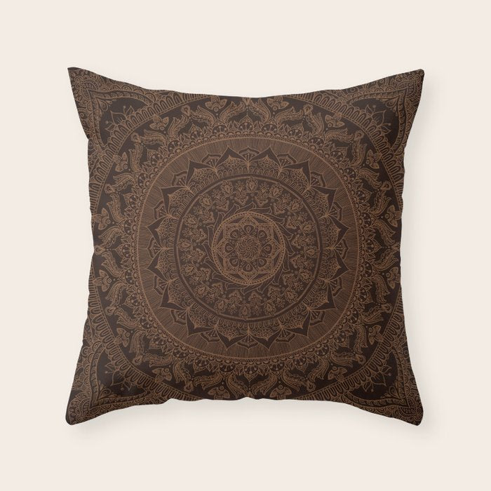 Mandala Dark Chocolate Throw Pillow Gallery Image 1