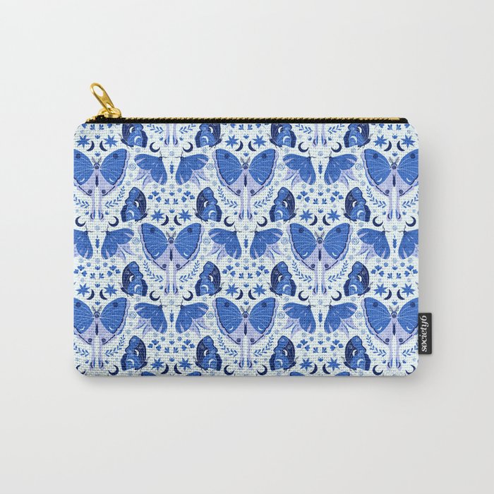 Vintage Blue Moths Carry All Pouch Gallery Image 1