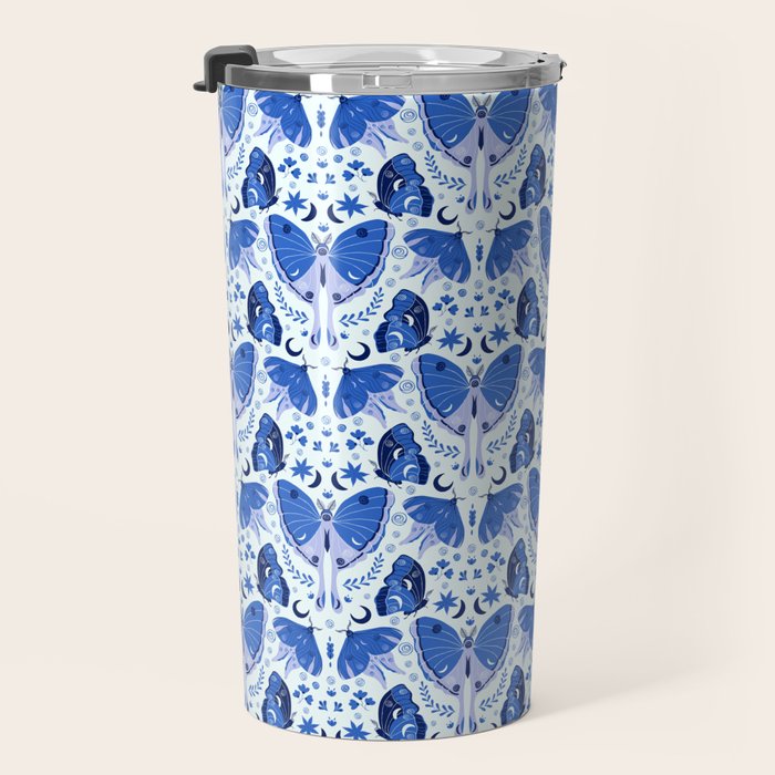 Vintage Blue Moths Travel Mug Gallery Image 3