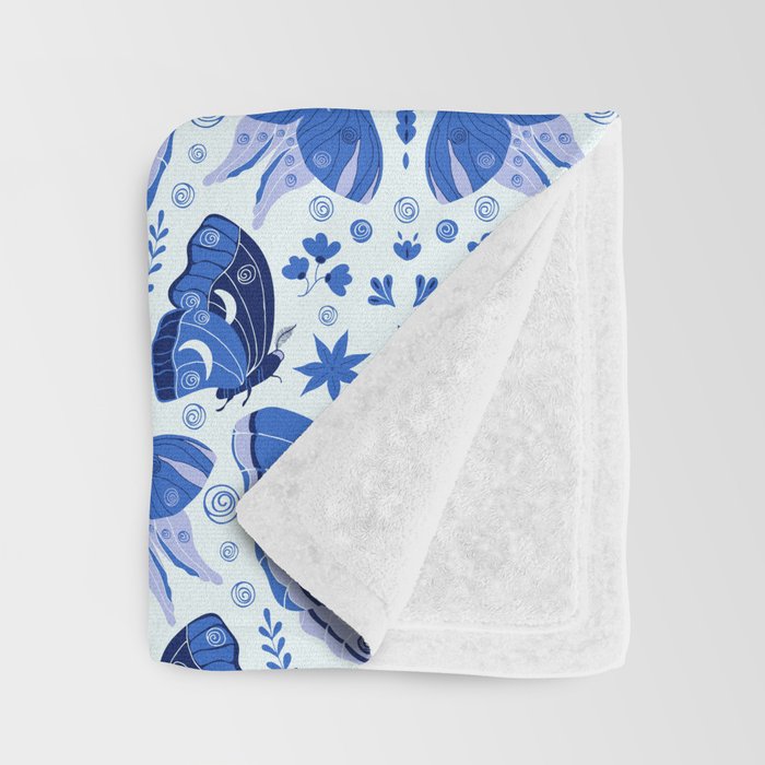 Vintage Blue Moths Throw Blanket Gallery Image 3