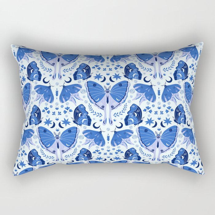 Vintage Blue Moths Rectangular Pillow Gallery Image 2