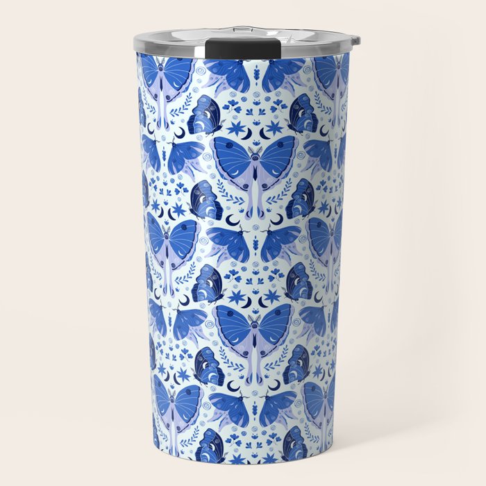 Vintage Blue Moths Travel Mug Gallery Image 1