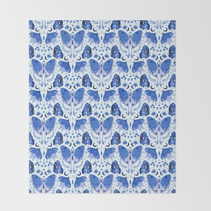 Vintage Blue Moths Throw Blanket Gallery Image 2