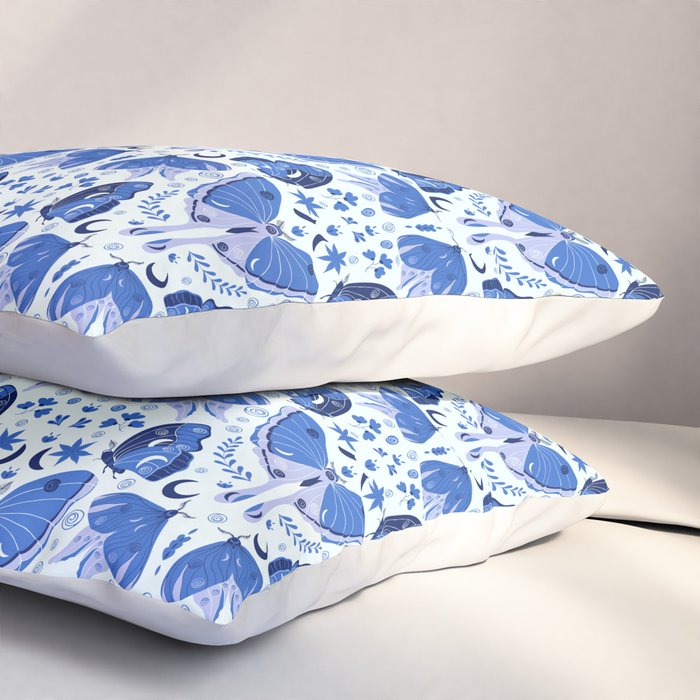 Vintage Blue Moths Pillow Sham Gallery Image 3