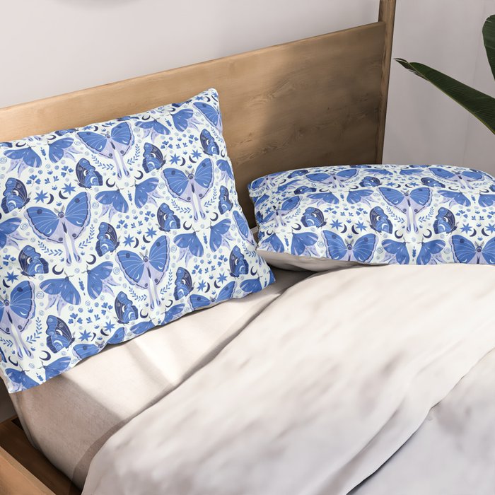 Vintage Blue Moths Pillow Sham Gallery Image 2