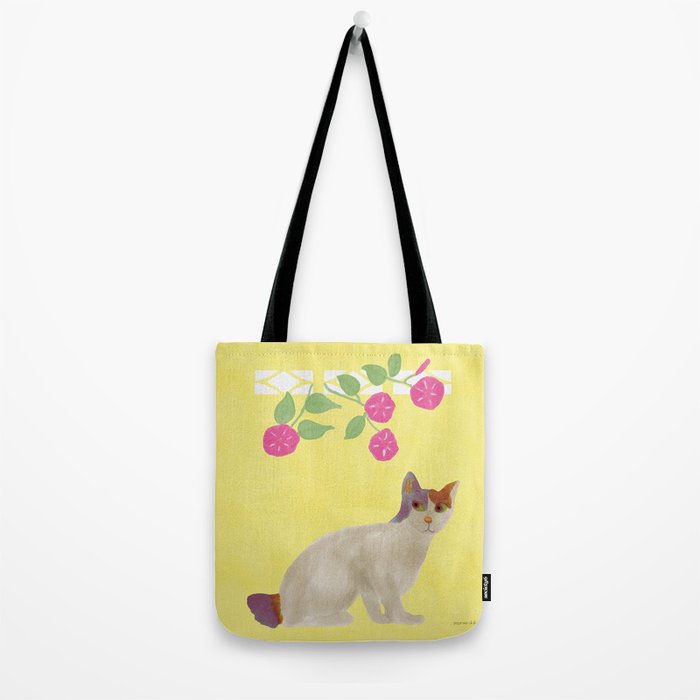 Calico Cat and Flower on Yellow Tote Bag Gallery Image 2
